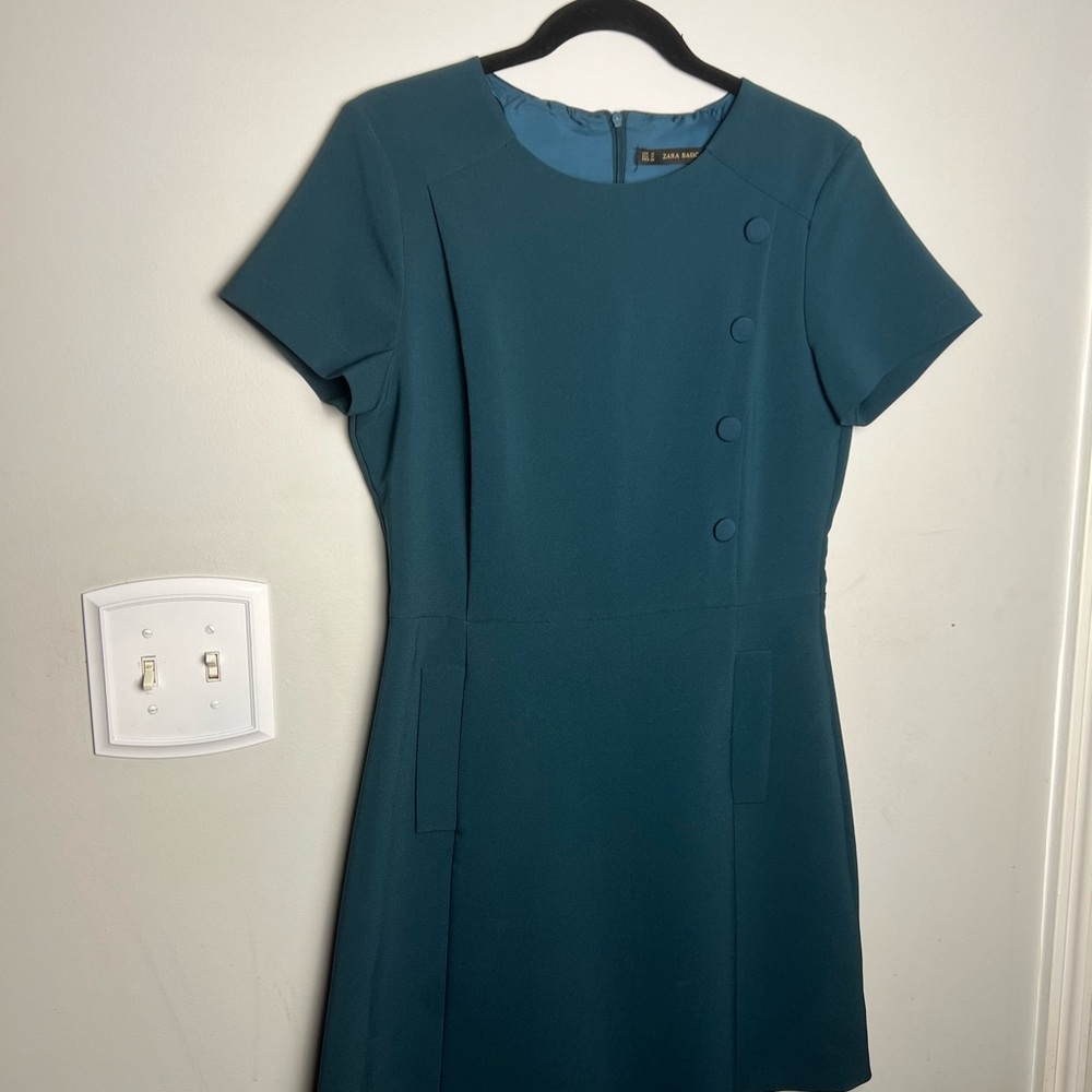 Zara Basics Teal Sheath Mini Dress Crew Neck - Picture 6 of 10